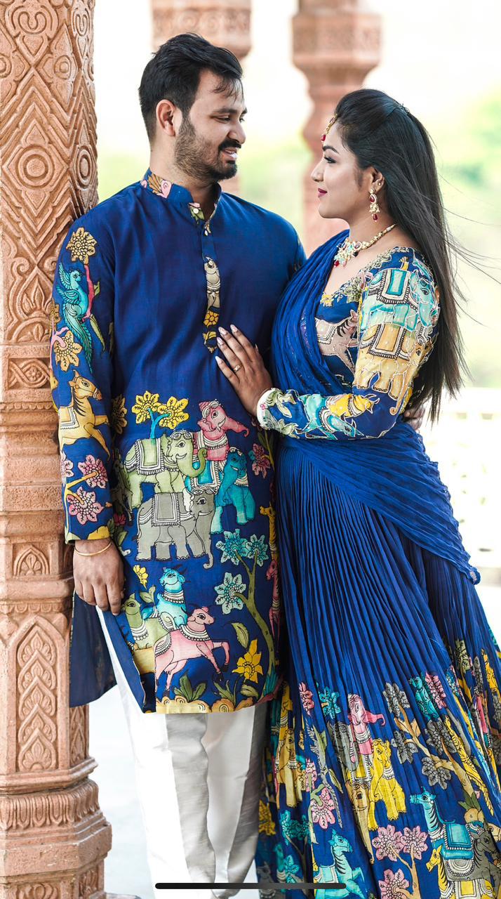Blue Kalamkari Couple Combo