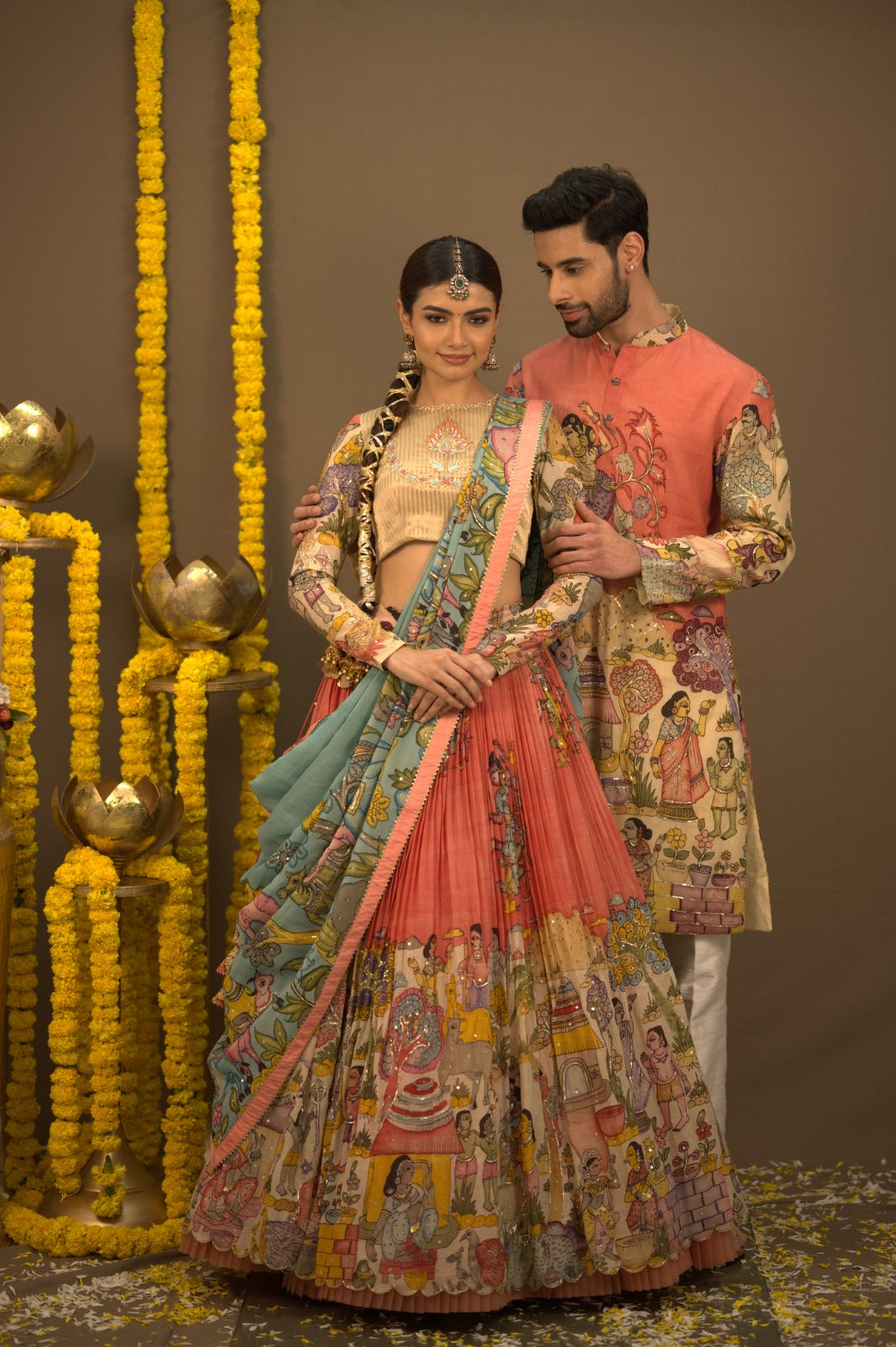 Pink Kalamkari Couple Combo