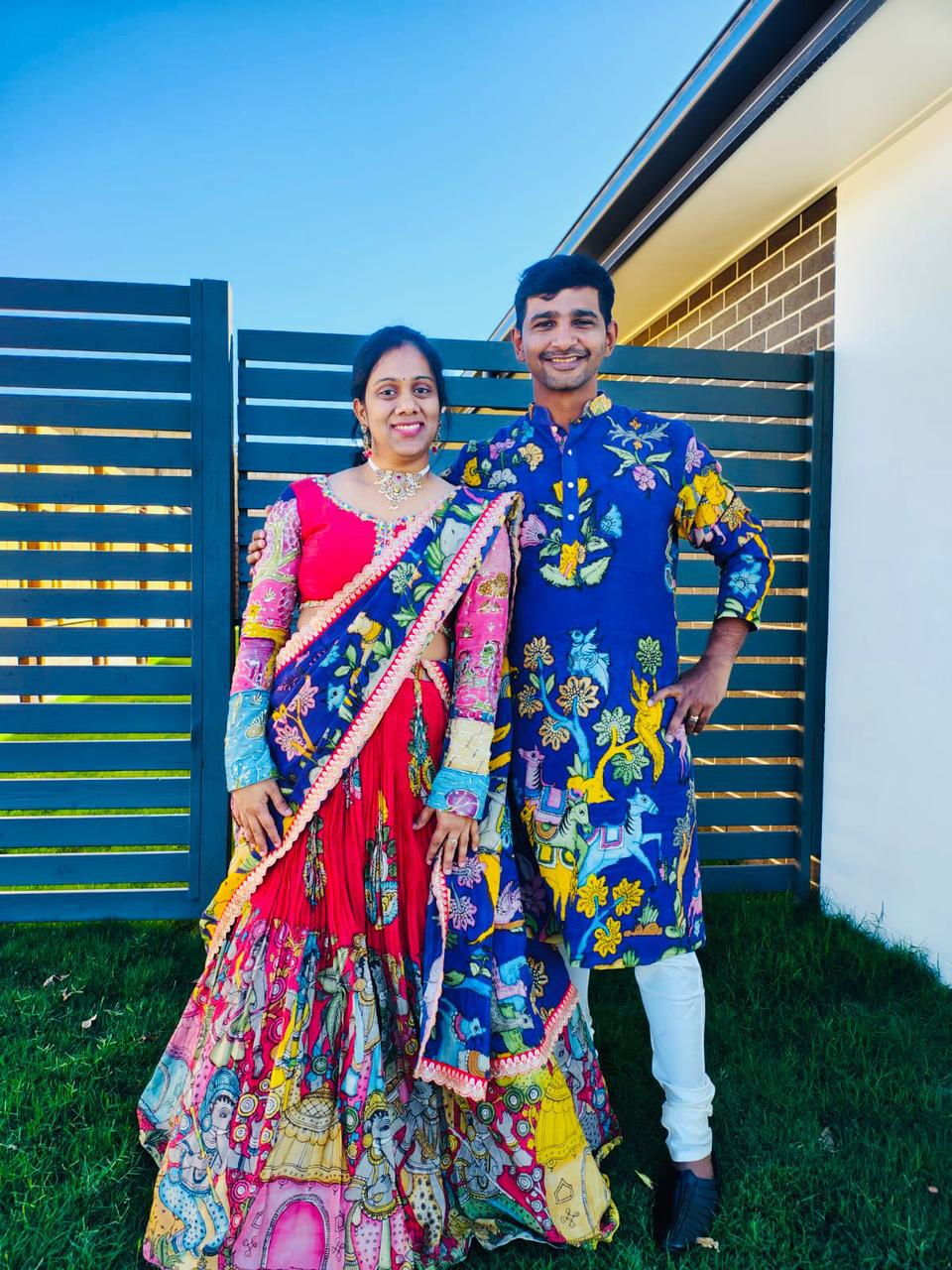 Blue & Red Kalamkari Couple Combo