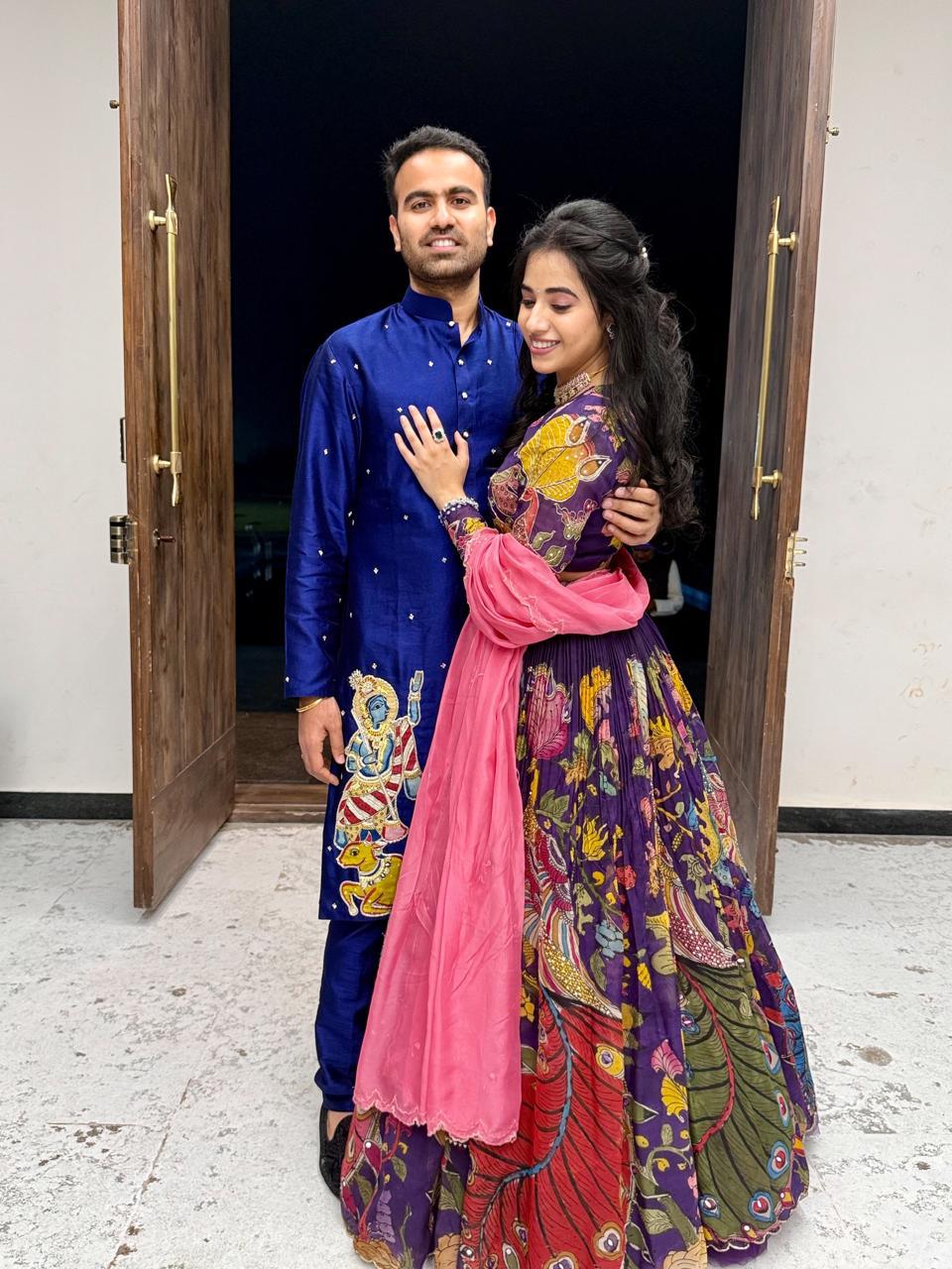 Purple & Blue Kalamkari Couple Combo