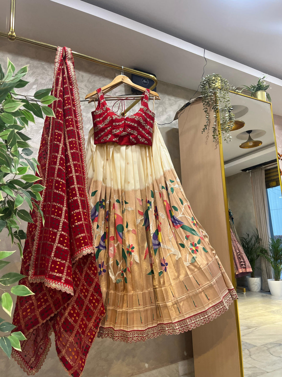 Cream Paithani Silk Lehenga