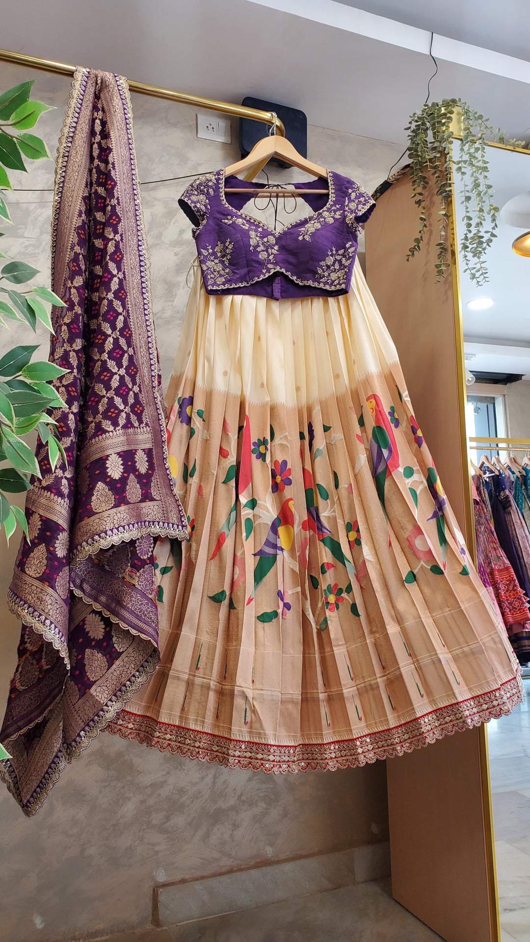 Cream Paithani Silk Lehenga