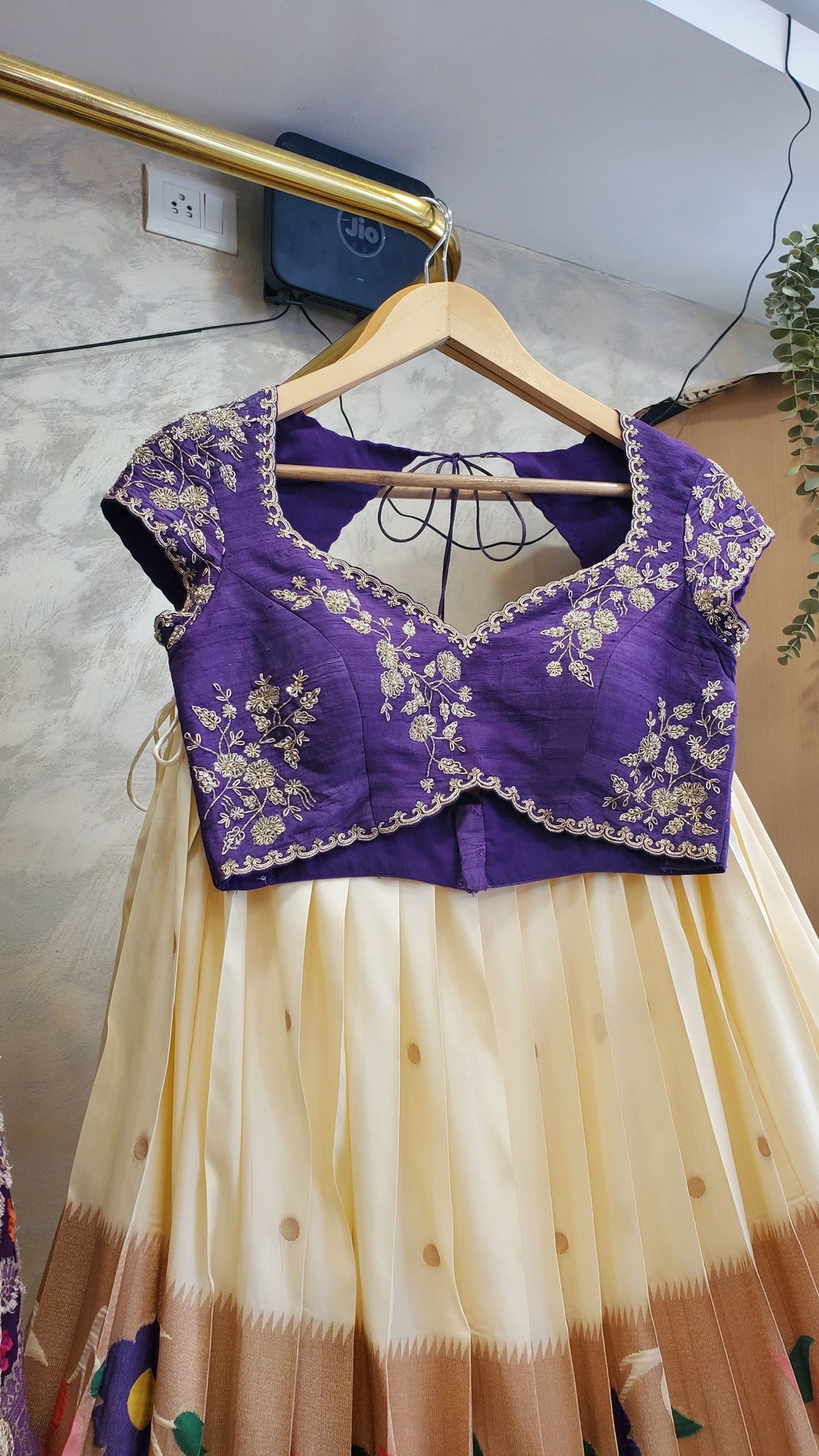 Cream Paithani Silk Lehenga