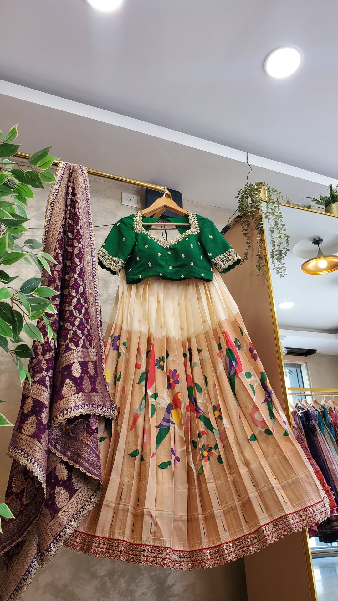 Cream Paithani Silk Lehenga