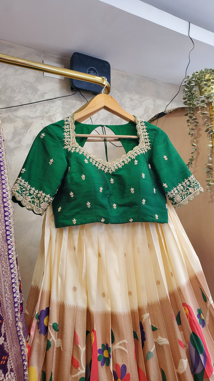 Cream Paithani Silk Lehenga