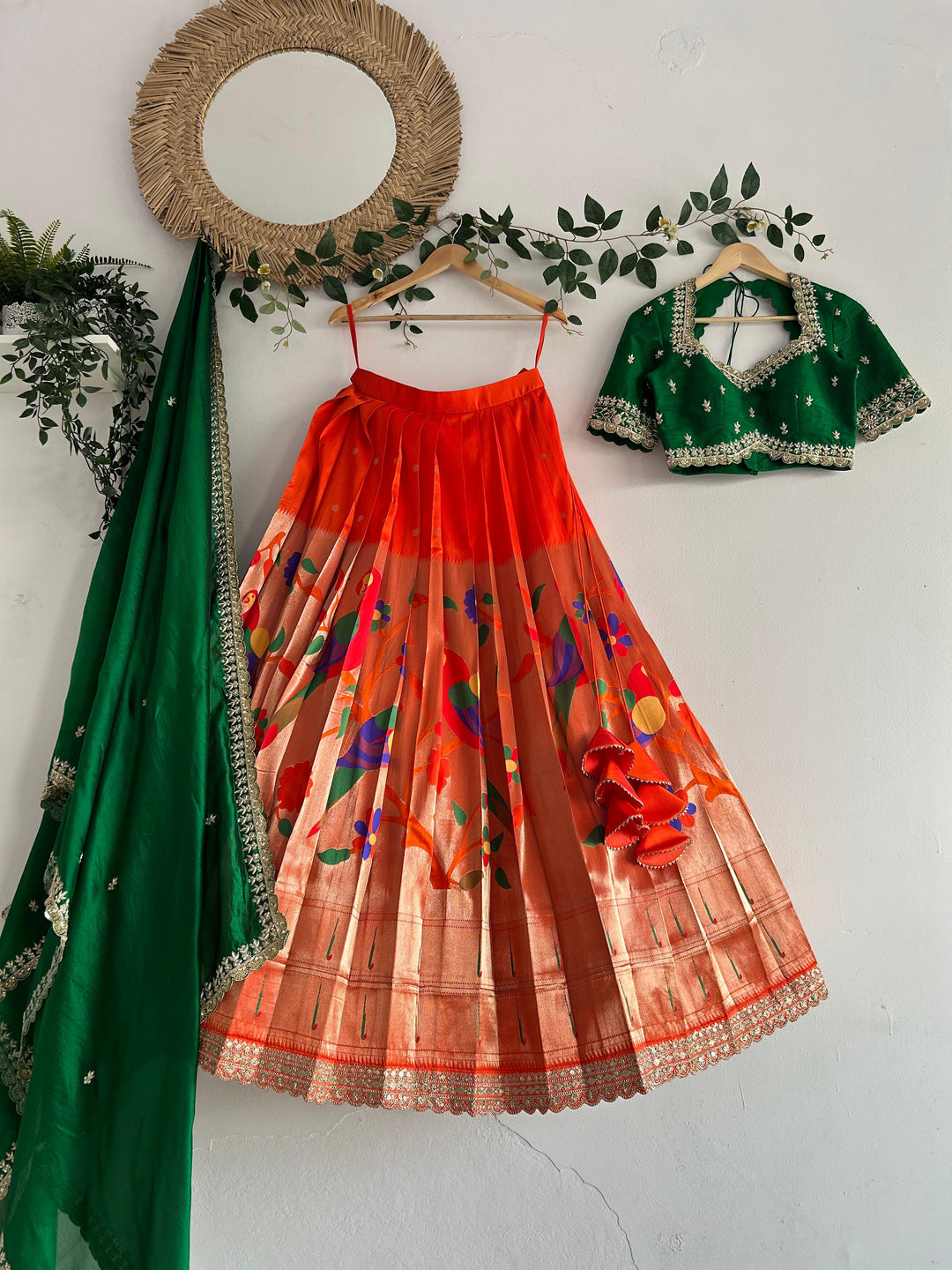 Orange Paithani Silk Lehenga