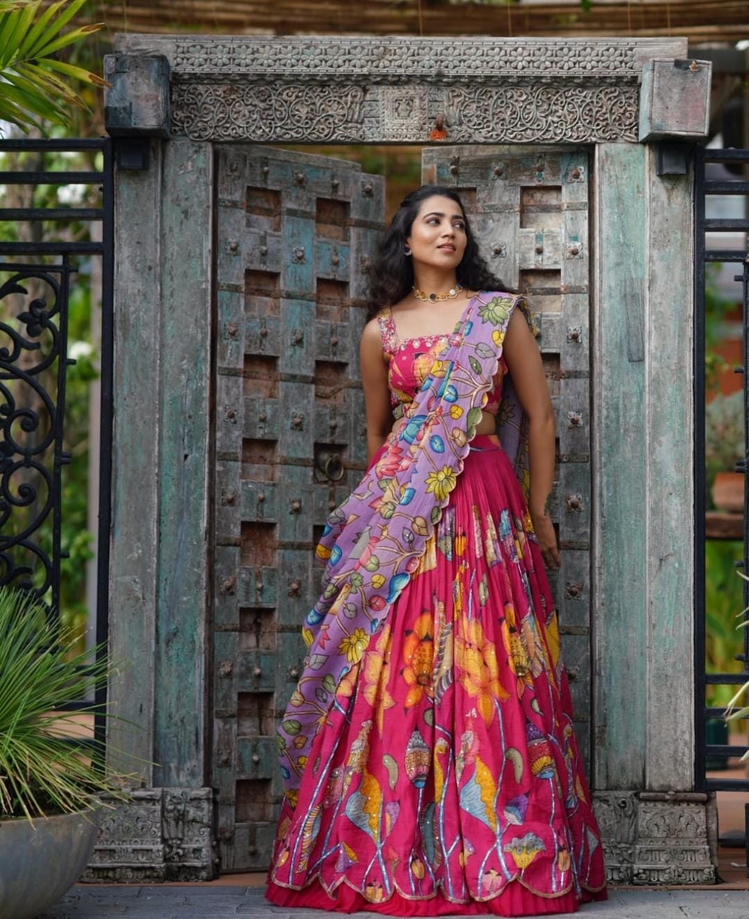 Magenta Pen Kalamkari Lehenga