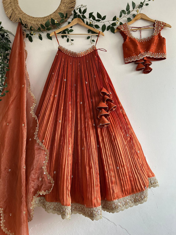 Rust Orange Tissue Lehenga