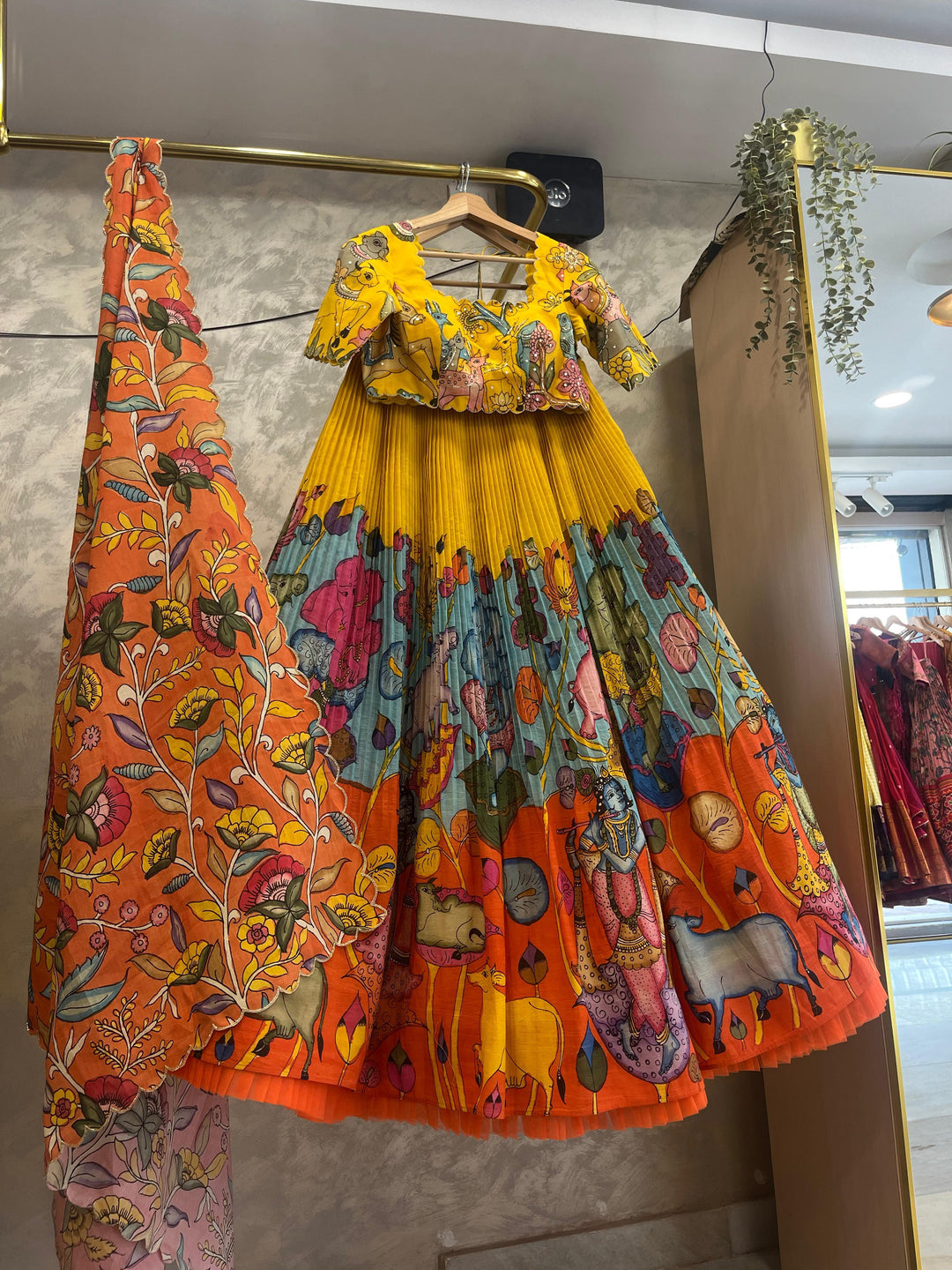 Yellow Pen Kalamkari Lehenga