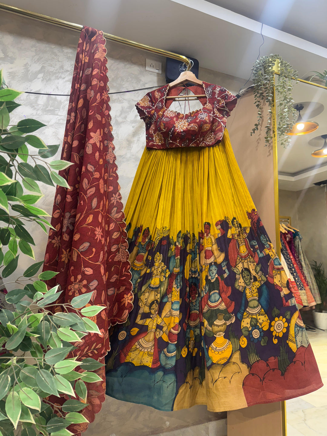 Yellow Pen Kalamkari Lehenga