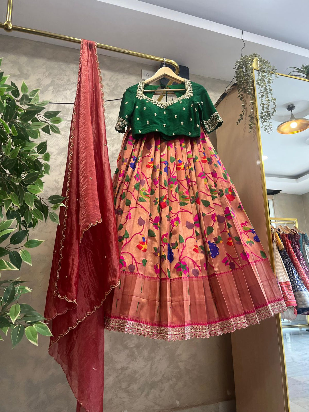 Rose Gold Pink Paithani Lehenga