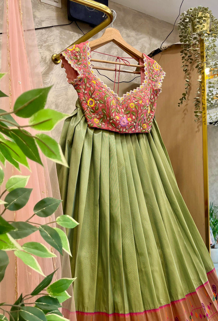 Pista Green Tissue Paithani Lehenga