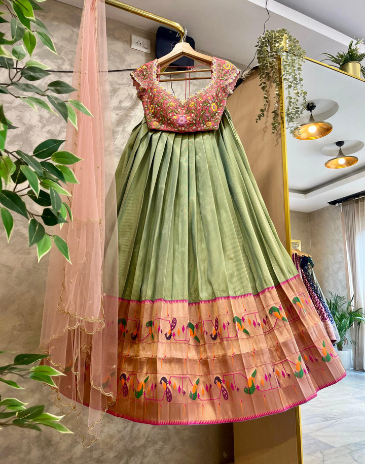 Pista Green Tissue Paithani Lehenga
