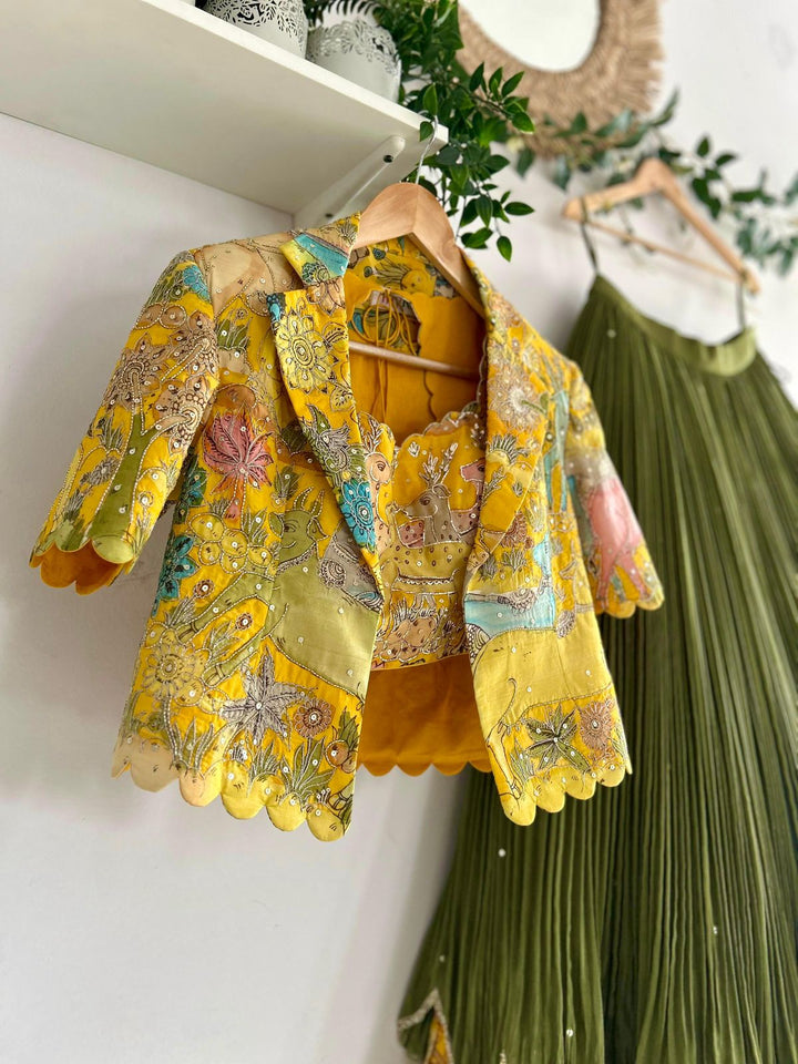 Mehndi Green Natural Crape Silk Lehenga