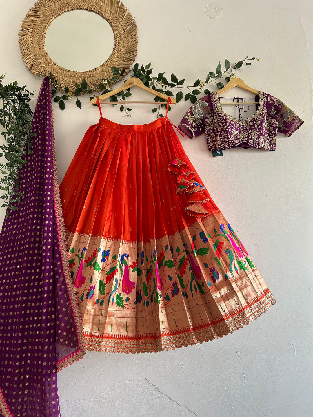 Orange Paithani Silk Lehenga