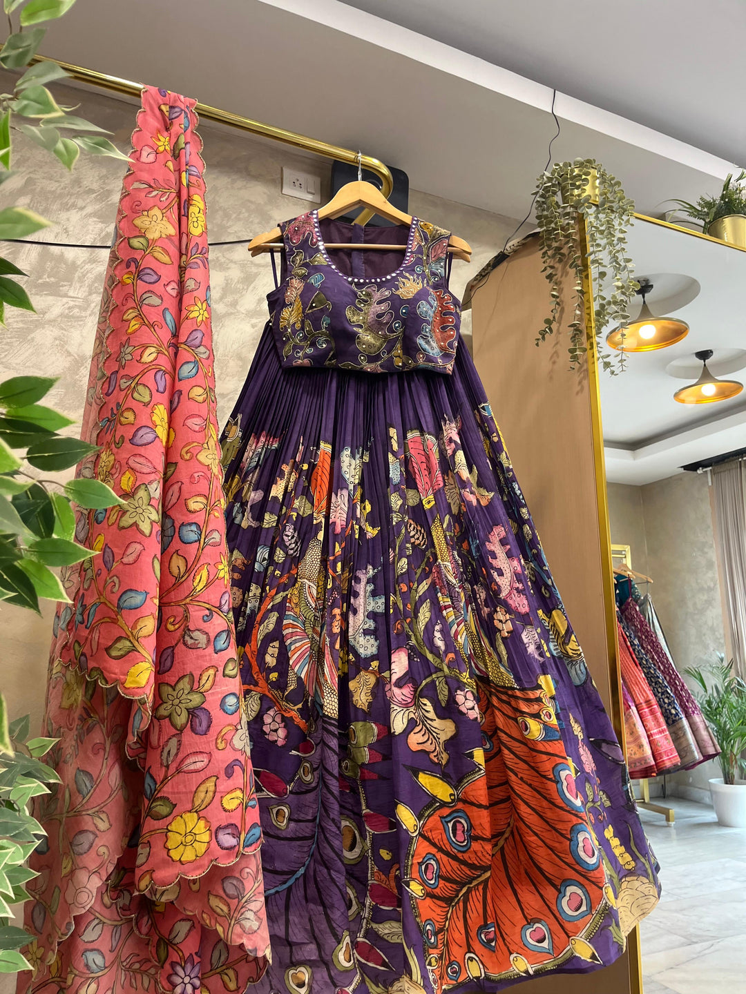 Purple Pen Kalamkari Lehenga
