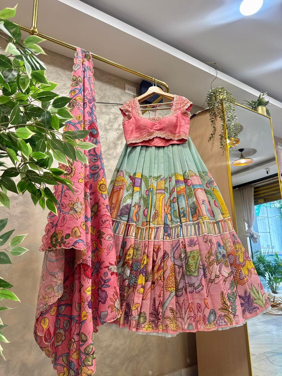 Pink Pen Kalamkari Lehenga
