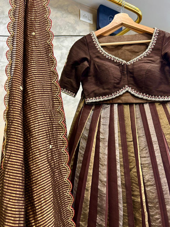 Chocolate & Gold Stripes Lehenga