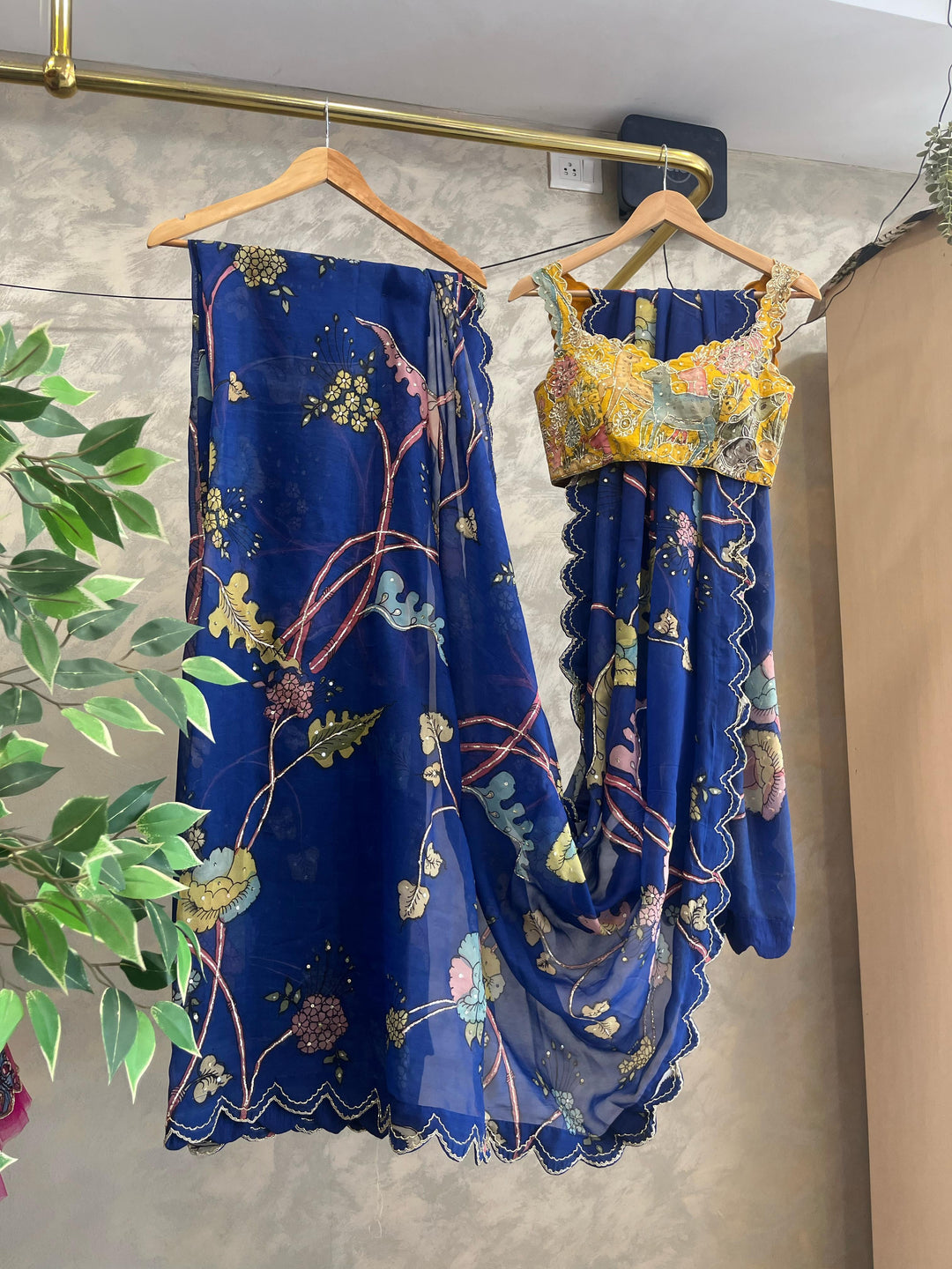 Blue Pen Kalamkari Organza Silk Saree