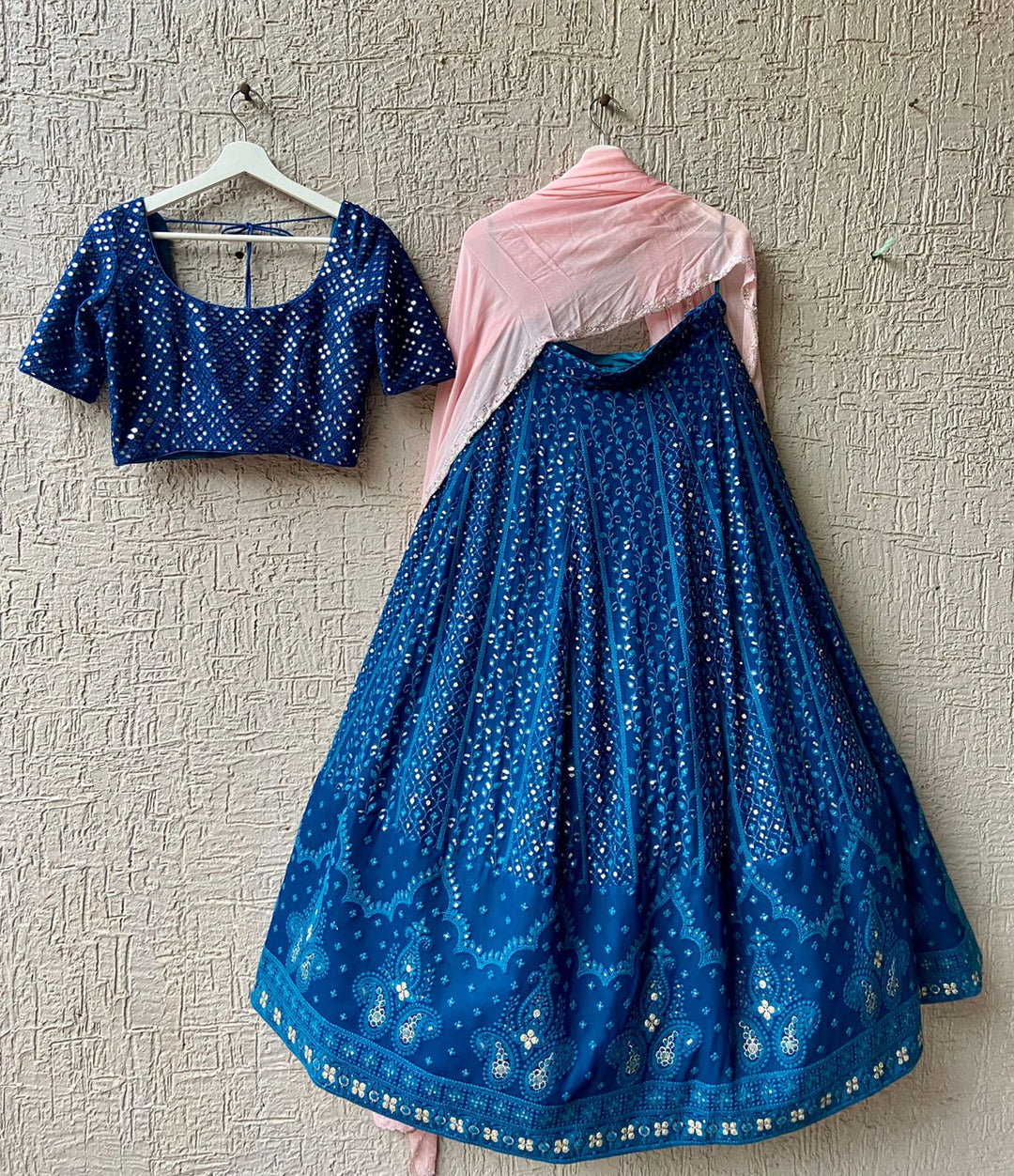 Peacock Blue Chikankari Lehenga
