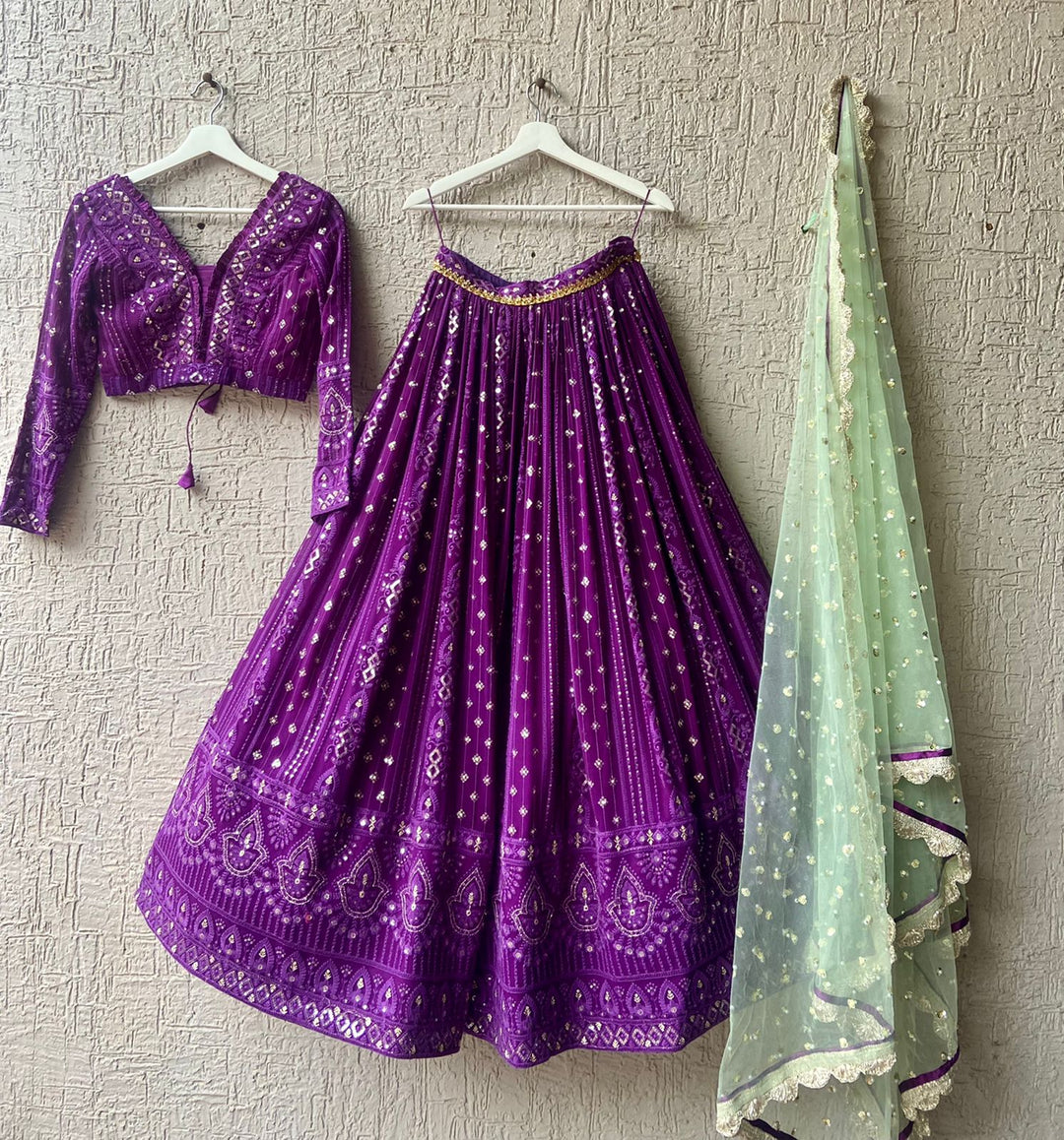 Purple Chikankari Lehenga