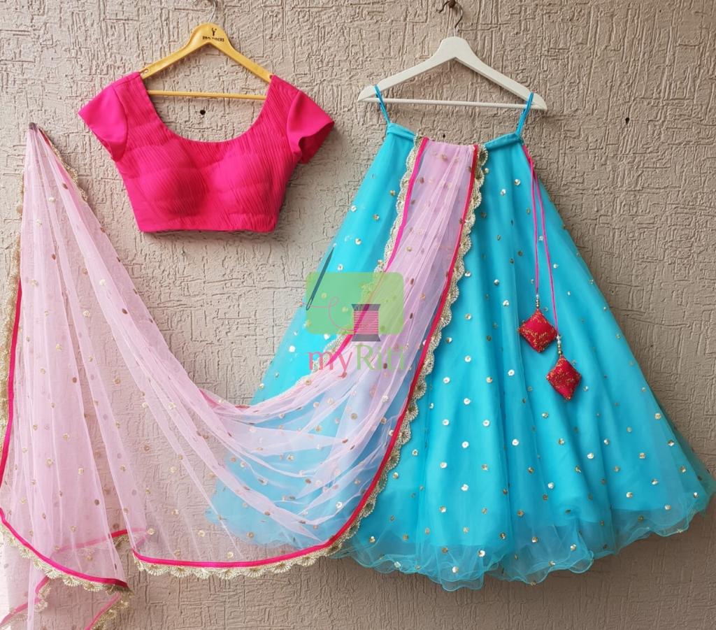 Blue pink ghagra choli best sale