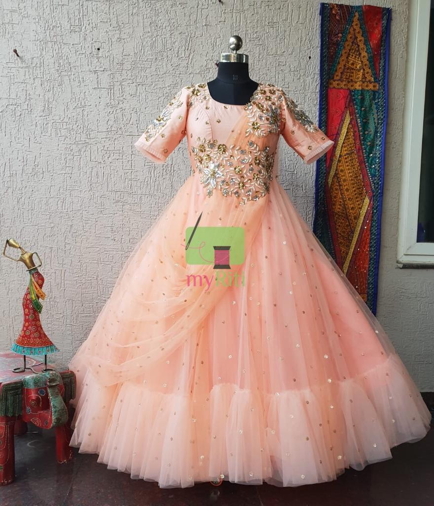 Peach Maggam Dress - Main Image
