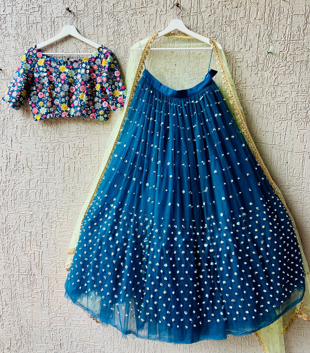 Peacock Blue Heavy Net Lehenga