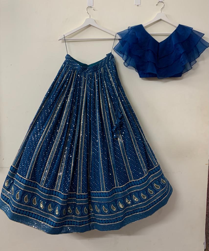 Peacock Blue Chikankari Lehenga