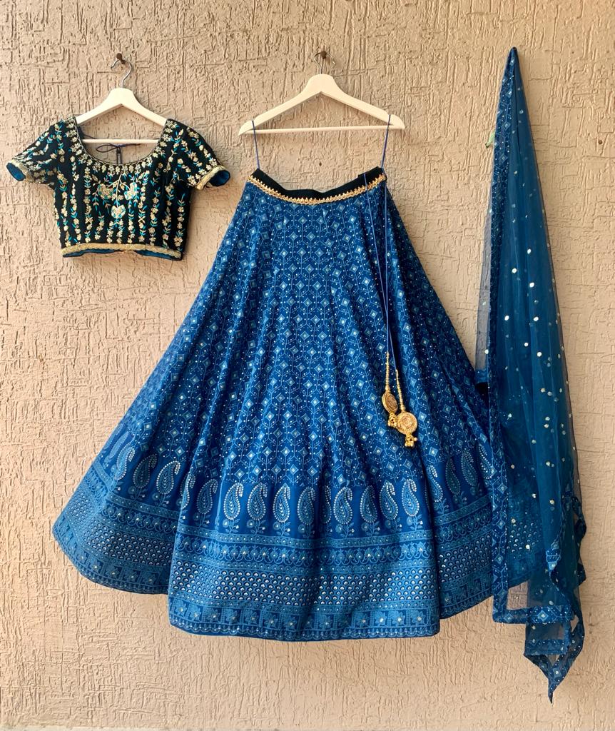 Peacock Blue Heavy handwork Chikankari Lehenga