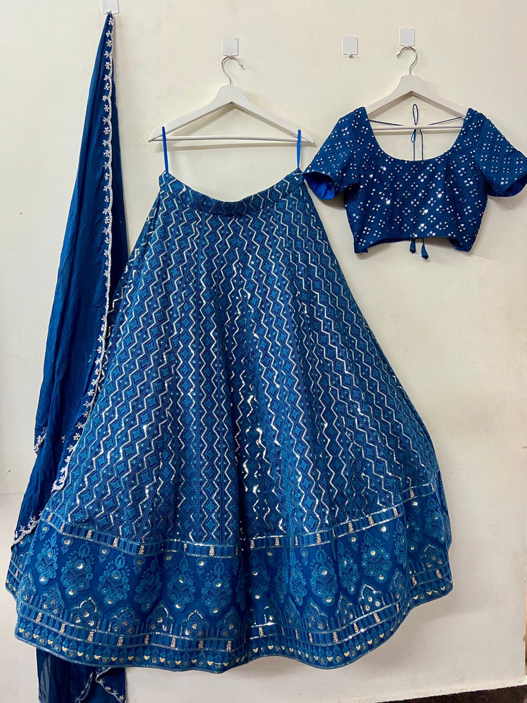 Peacock Blue Chikankari Lehenga