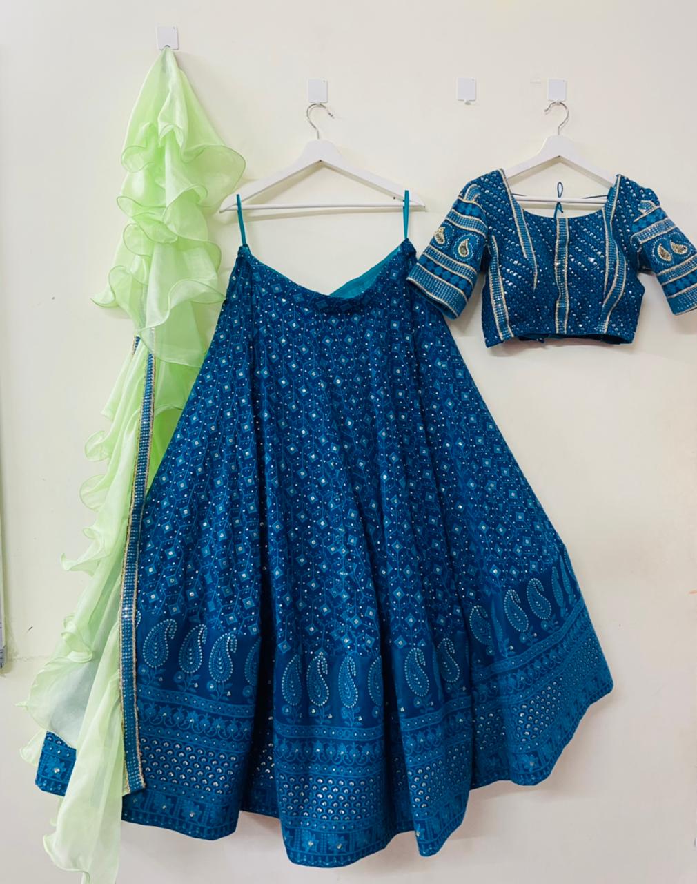 Peacock Blue Chikankari Lehenga