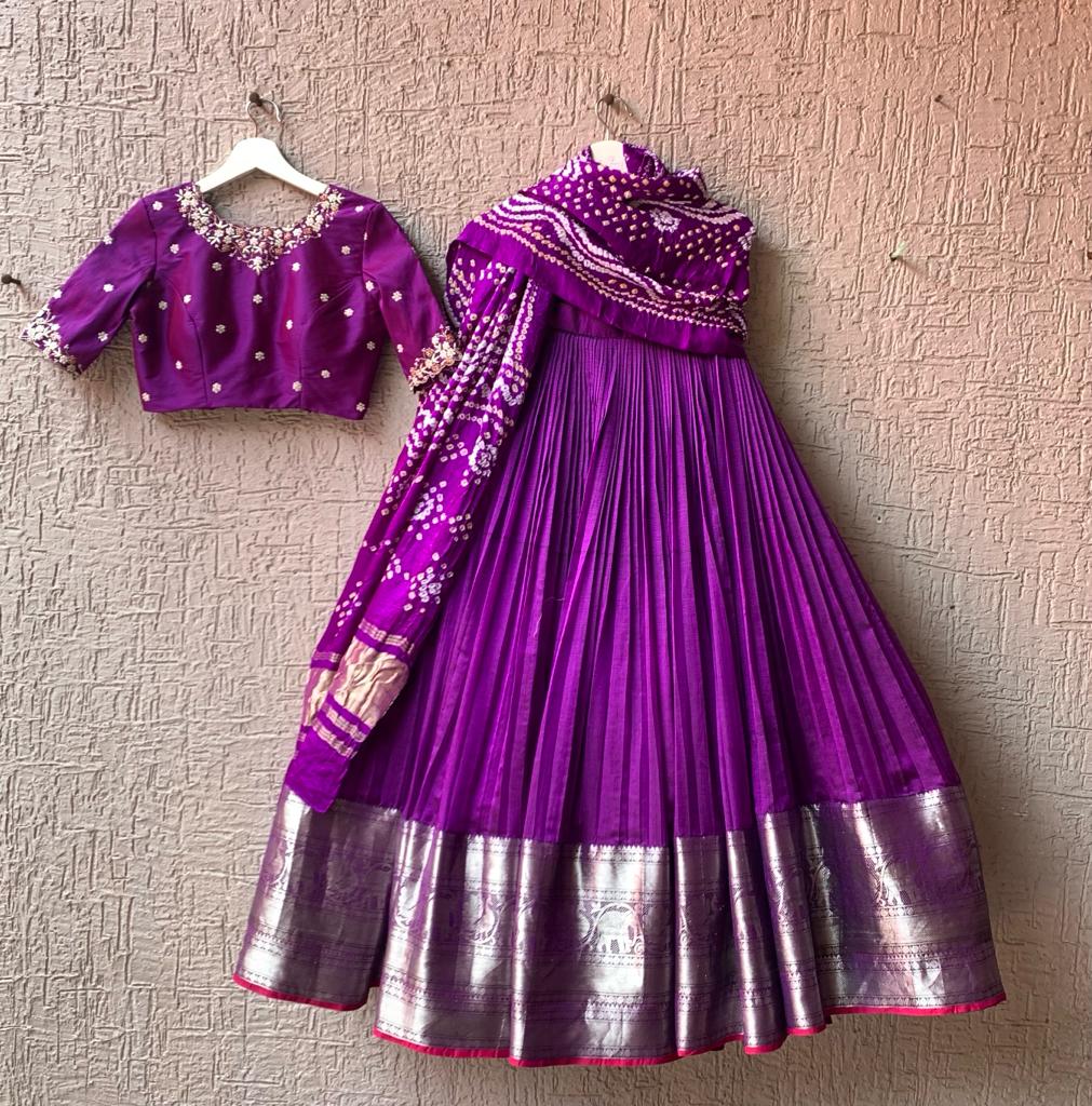 Purple Pure Mangalgiri Silk Lehenga – myRiti