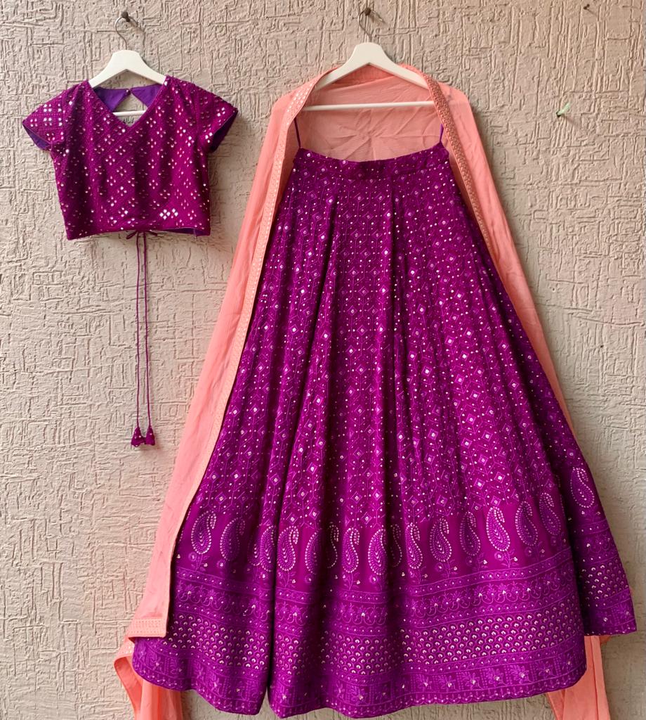Purple Chikankari Lehenga