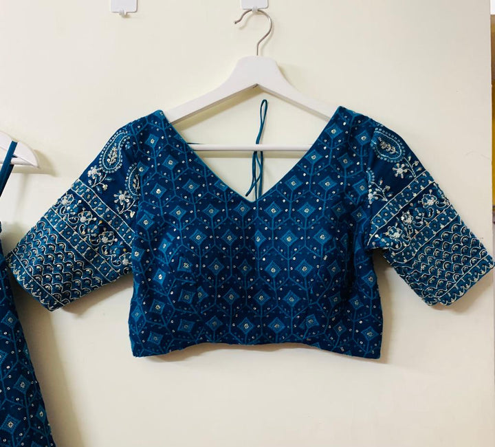 Peacock Blue Handwork Chikankari Lehenga