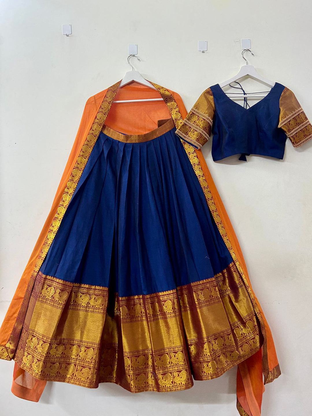Blue Narayanpet Lehenga with Handloom Dupatta