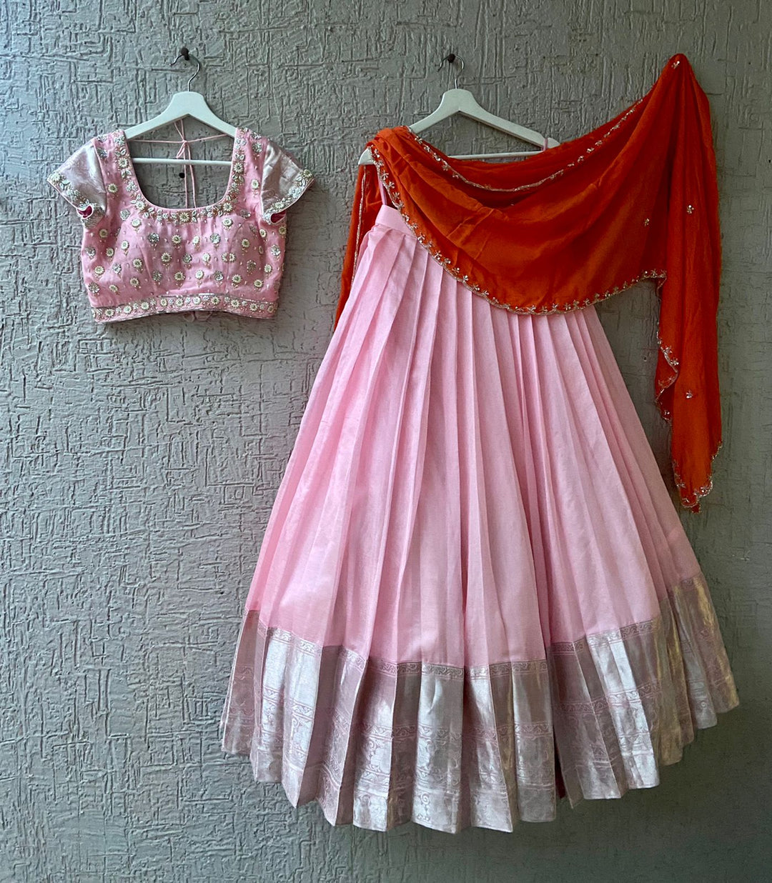 Mangalgiri Baby Pink Lehenga