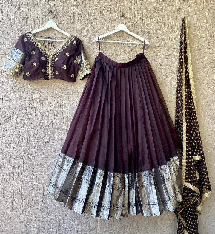 Coffee Mangalgiri Silk Lehenga