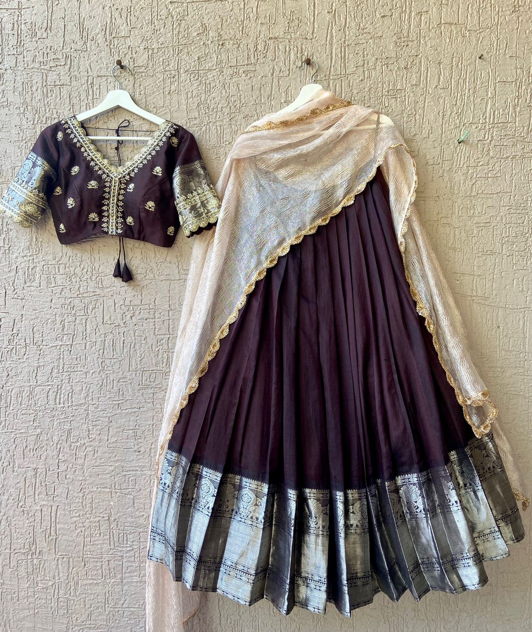 Coffee Mangalgiri Silk Lehenga