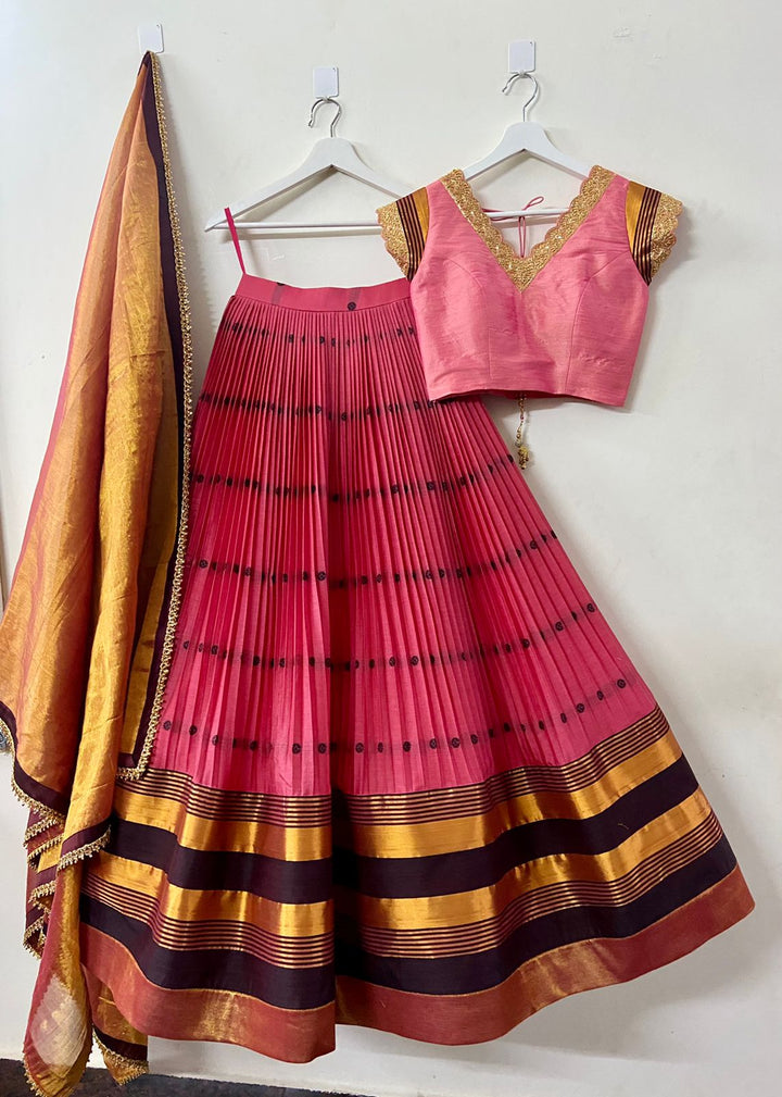 Pink Semi Silk Naranaypet Lehenga