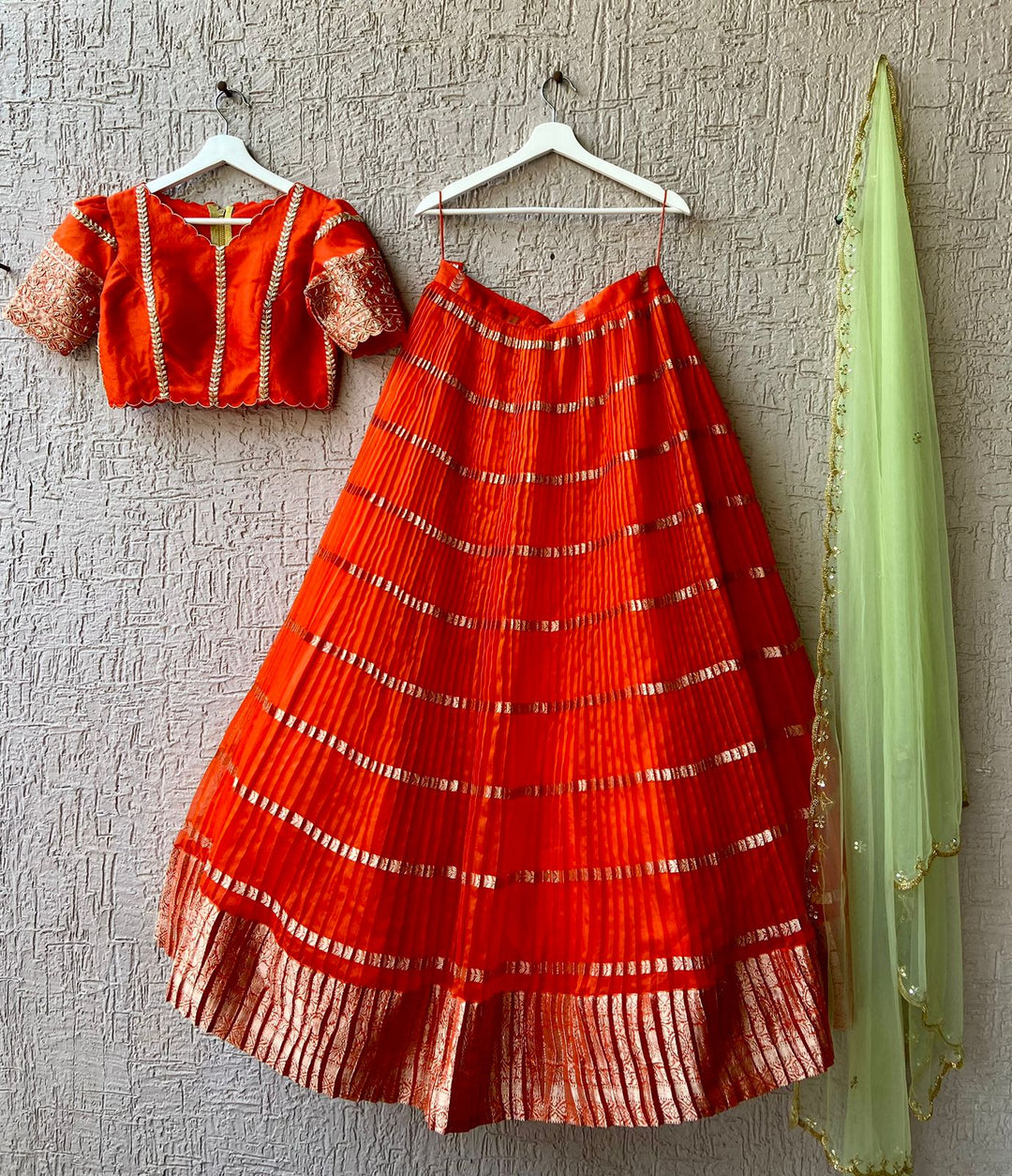 Orange Organza Silk Lehenga