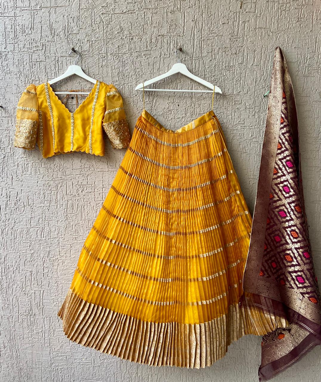 Yellow Organza Silk Lehenga