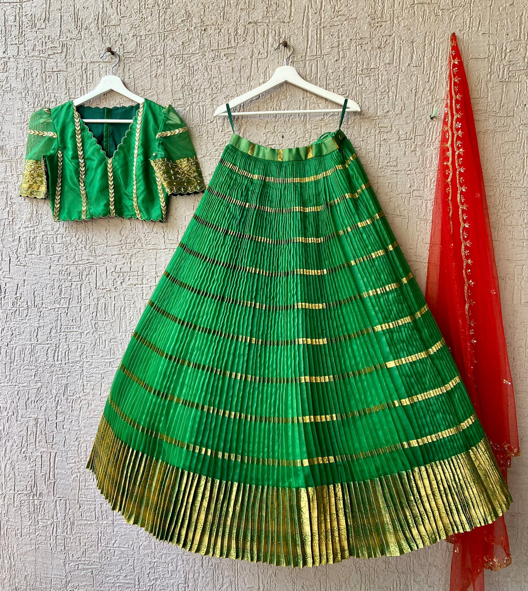 Green Organza Silk Lehenga