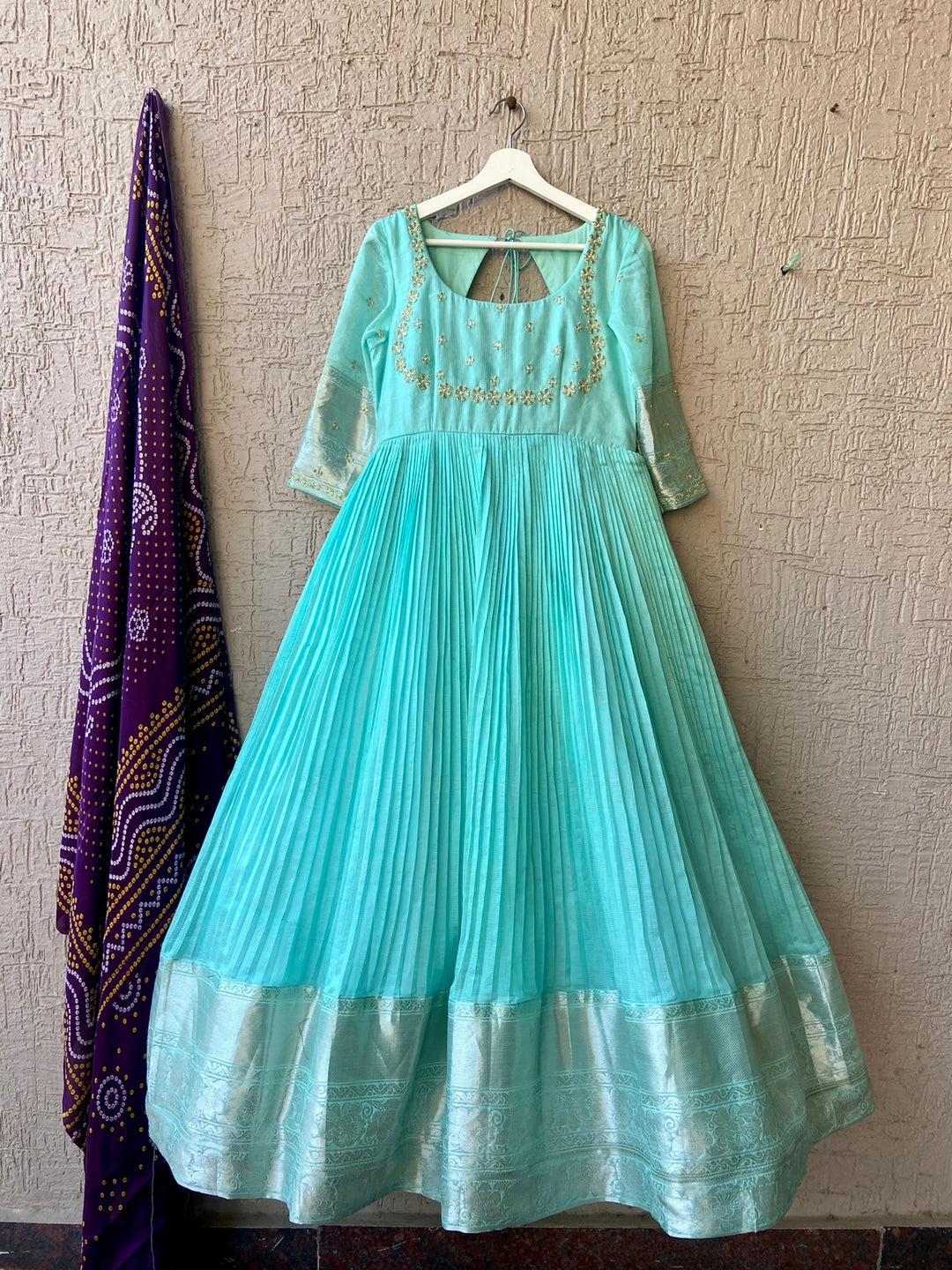 Sea Blue Pure Mangalgiri Silk Dress
