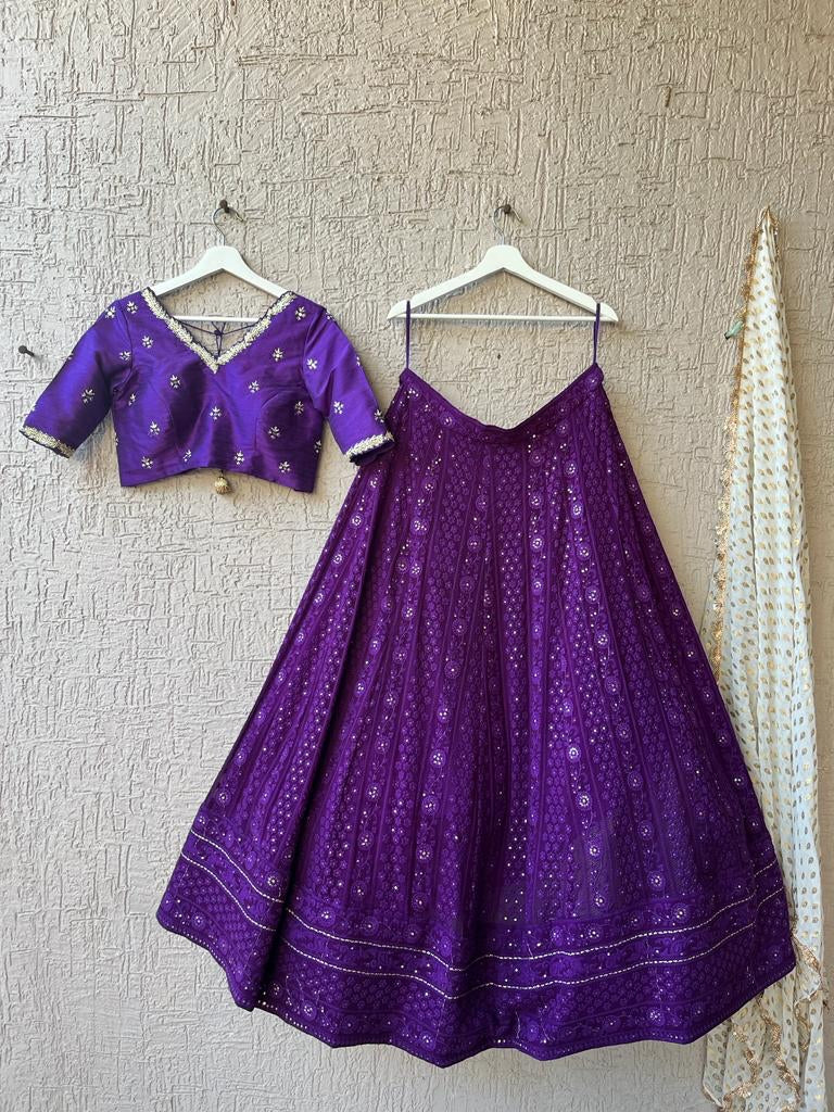 Purple Chikankari Lehenga
