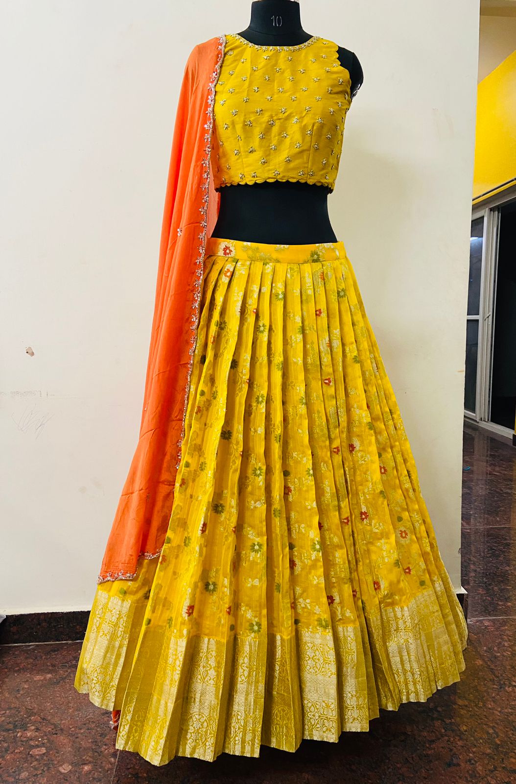 Yellow Organza Silk Lehenga