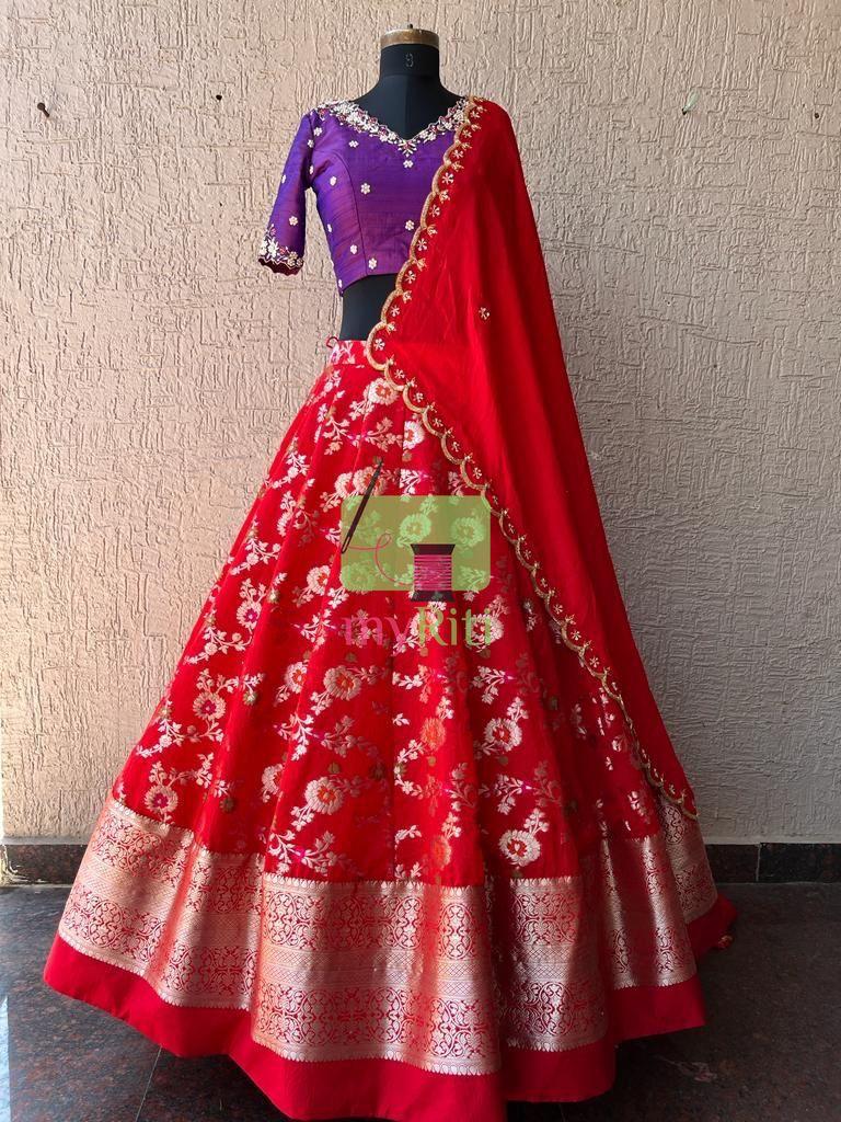 Red Banarasi Organza Silk Lehenga