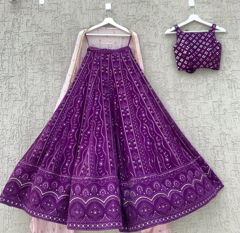 Purple Chikankari Lehenga