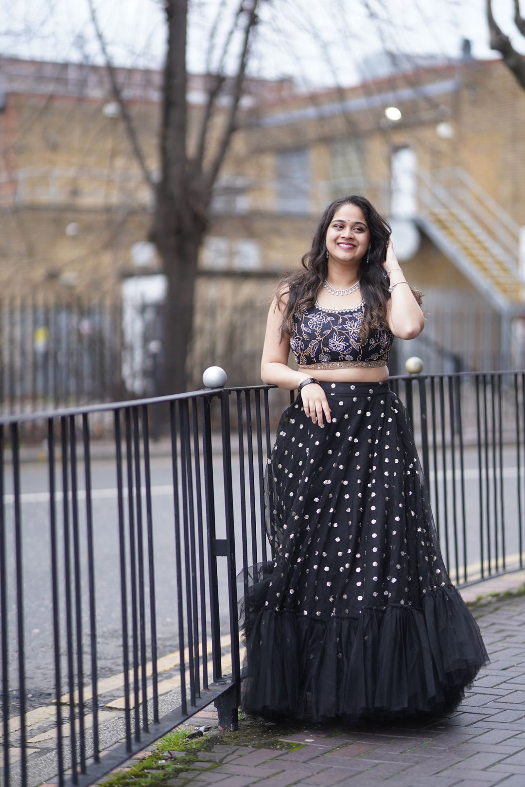 Elegant Handworked Black Lehenga from MyRiti, featuring exquisite artisanal embroidery. Ideal for those seeking sophisticated and unique Indian wear online.