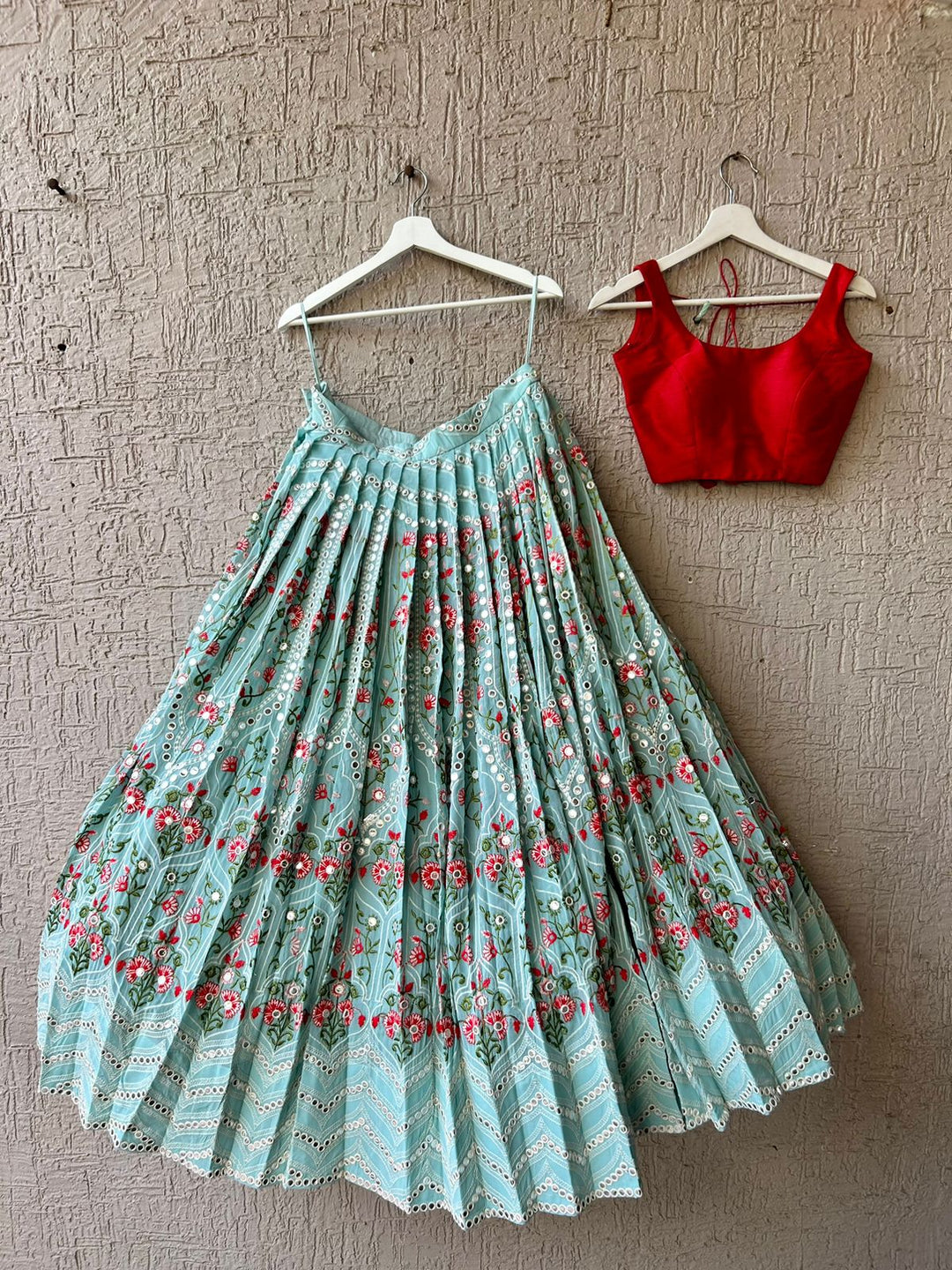 Red and Blue Lehenga
